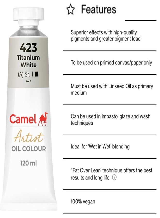 كاميل ألوان زيتية للفنانين من كاميل كاميلين كوكويو، أبيض تيتانيوم، 120 مل، طلاء زيتي، غير سام، السلسلة 1، 423، 125423 - Image 4